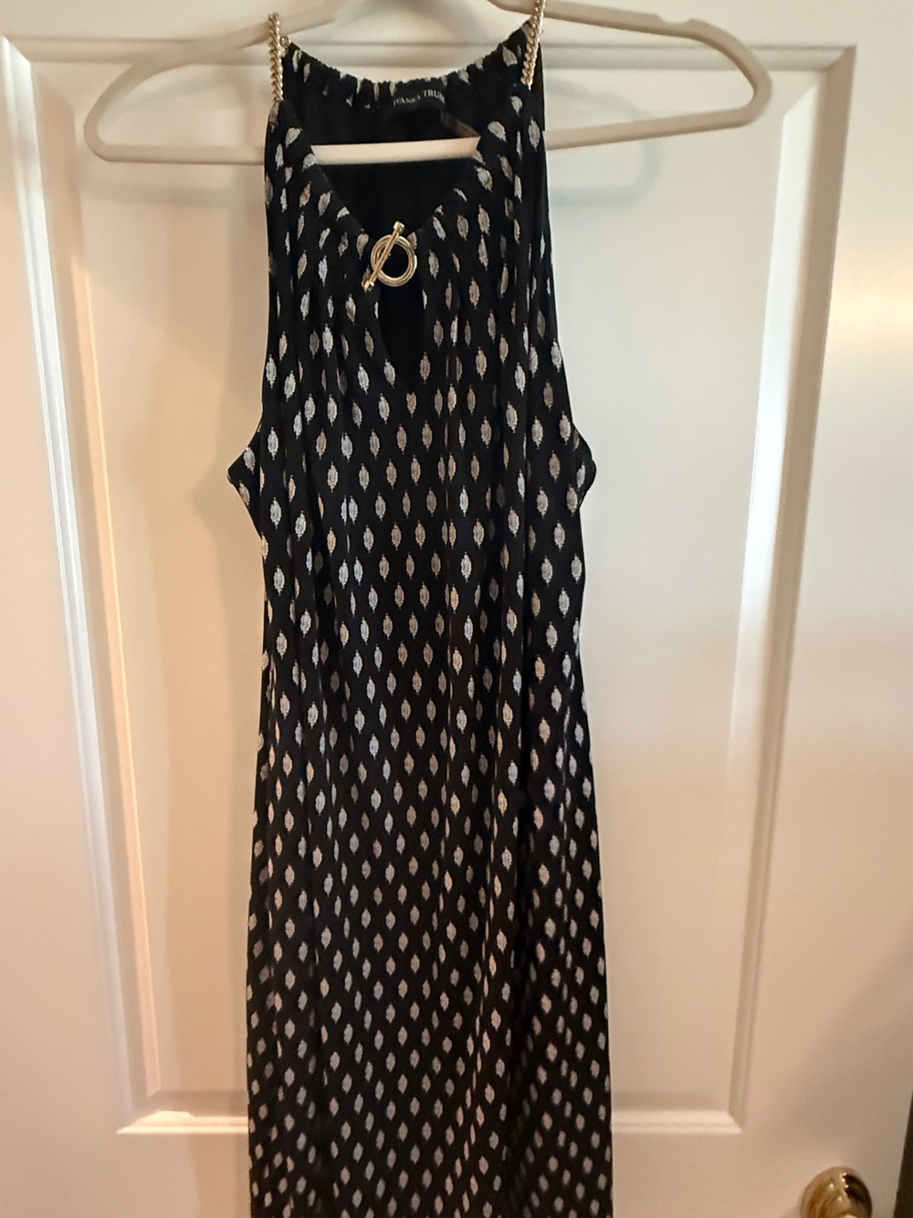 Ivanka Trump Black and White Midi Dress with Gold Accent